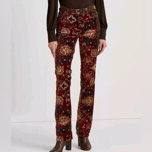 Ralph Lauren Printed Velvet High-Rise Boot Pants